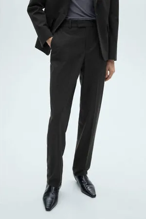 MANGO Straight regular waist pantalon grijs