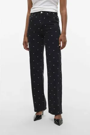 VERO MODA High waist wide leg jeans VMTESSA met stippen en borduursels