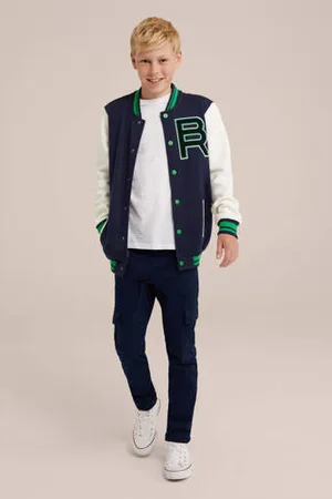 WE Fashion Blue Ridge bomberjack blauw/groen/wit