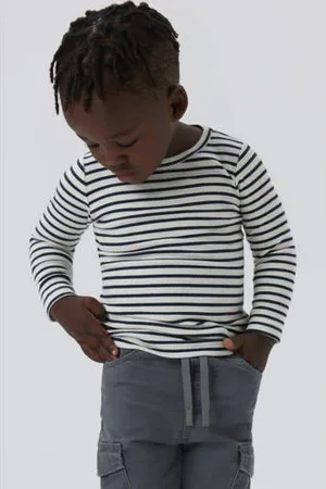 NAME IT MINI gestreepte longsleeve NMNBANI ecru/zwart