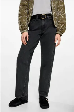 MANGO Straight high waist grey denim