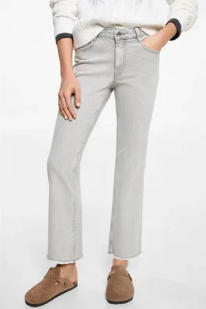 MANGO Regular waist flared jeans grey denim