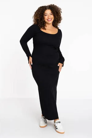 Yoek Lounge maxi jurk rib gebreid