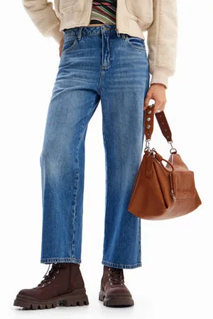Desigual Cropped straight leg jeans medium blue denim