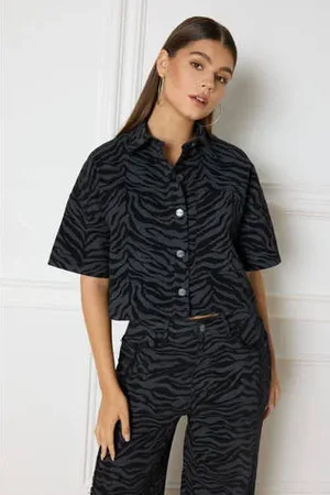 Refined Department High waist straight fit broek Payton met zebraprint
