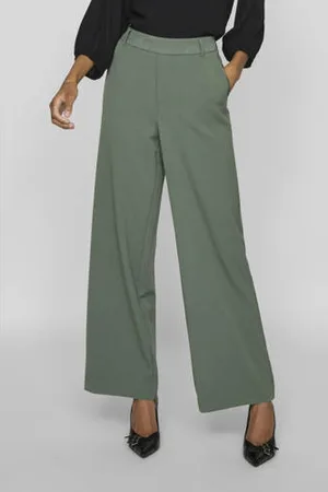VILA High waist wide leg broek VIVARONE donkergroen