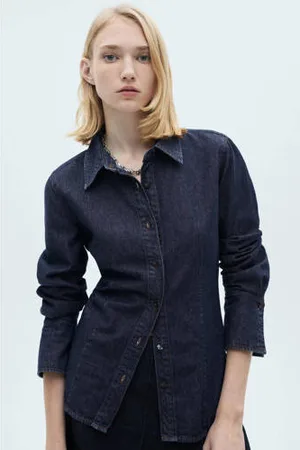 MANGO Denim blouse dark blue