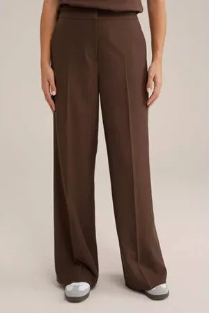 WE Fashion Wide leg high waist pantalon donkerbruin