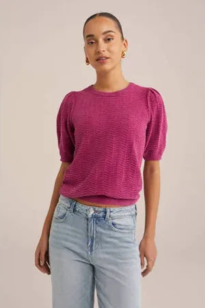 WE Fashion Trui met opengewerkt dessin roze