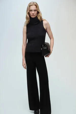 MANGO Wide leg high waist broek fijn gebreid