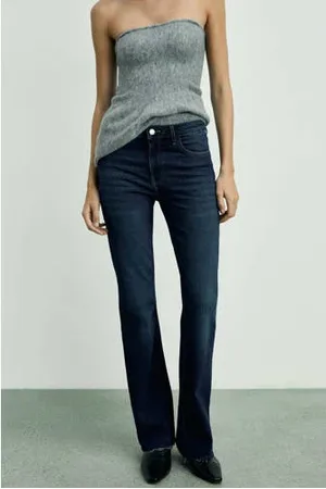 MANGO Regular waist flared jeans dark blue denim