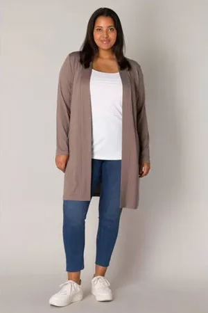 Base Level Fijngebreid vest Ayla long taupe