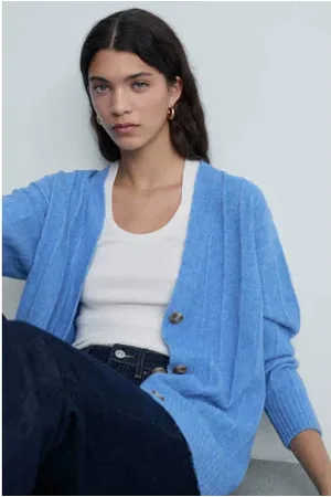 MANGO Gebreid vest blauw