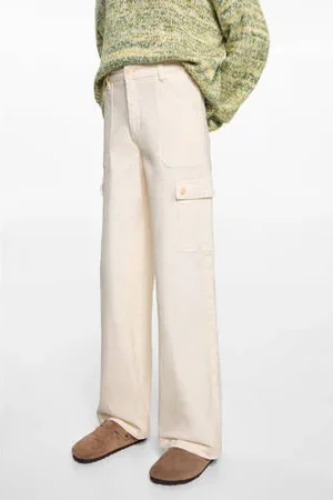 MANGO Wide leg cargo broek beige