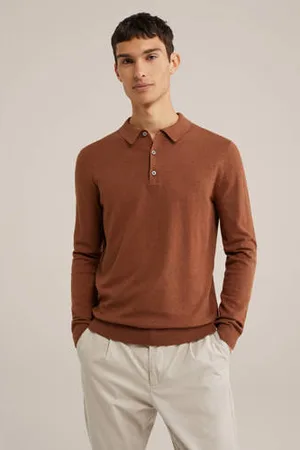 WE Fashion WE Fundamentals regular polo gebreid donkerbruin