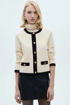 MANGO Gebreid vest ecru