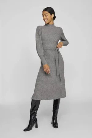 VILA Maxi jurk VIVIKA met wol grijs