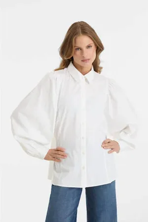Anytime Poplin blouse met pofmouwen