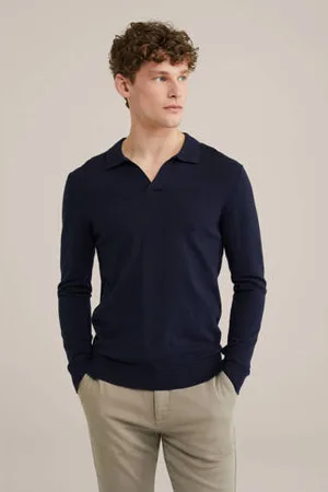 WE Fashion Polo fijn gebreid donkerblauw