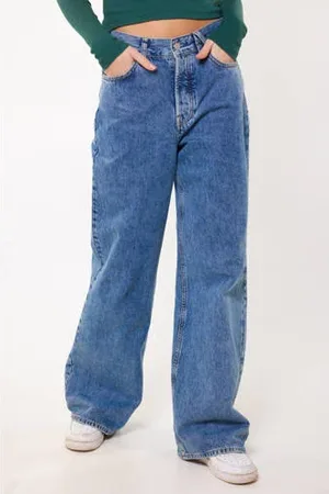 America today High waist wide leg jeans medium blue denim