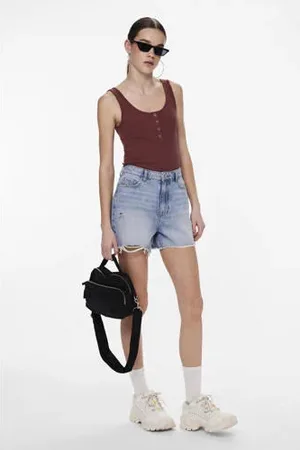 Pieces® High waist straight fit denim short