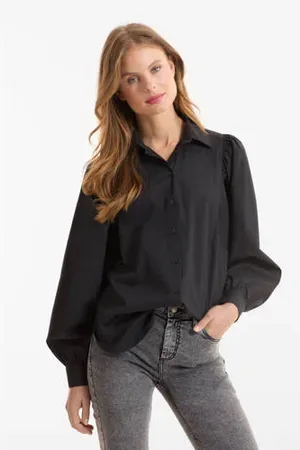 Anytime Poplin blouse met pofmouwen