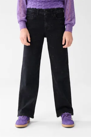SHOEBY High waist straight leg jeans met strass steentjes
