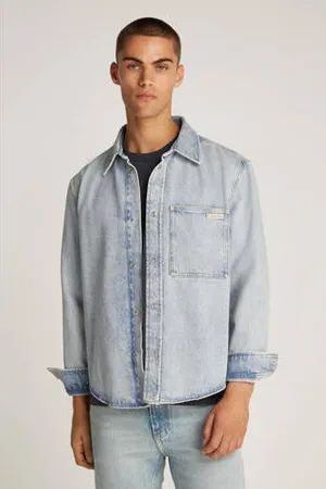 Calvin Klein Denim casual overhemd lichtblauw