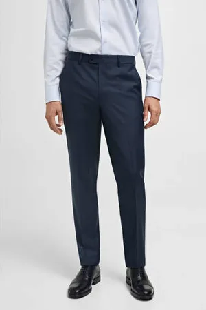 MANGO Wollen slim fit pantalon donkerblauw