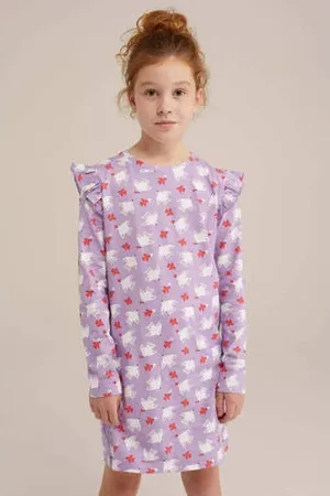 WE Fashion Nachthemd met ruches lila/rood/wit