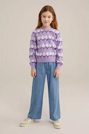 WE Fashion Trui lila fijn gebreid