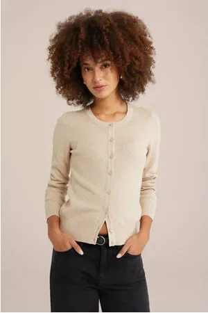 WE Fashion Gebreid vest met ingebreid patroon beige