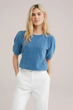 WE Fashion Trui met opengewerkt dessin blauw