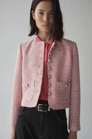 MANGO Gebreid vest lichtroze