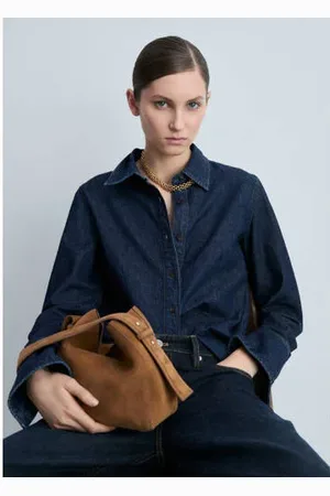 MANGO Suede schoudertas cognac