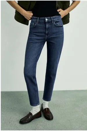 MANGO High waist slim fit jeans dark blue denim