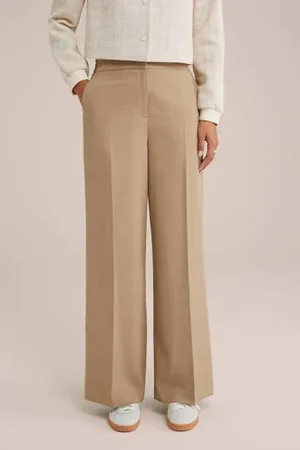 WE Fashion Wide leg high waist pantalon beige