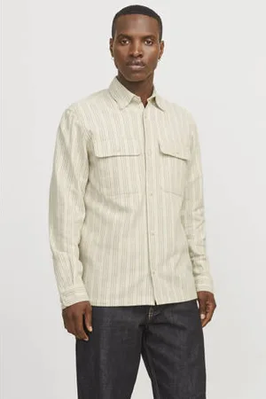 JACK & JONES PREMIUM linnen comfort fit overshirt ecru