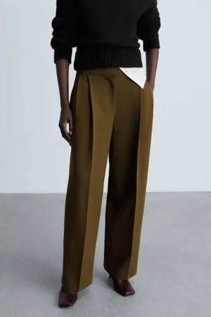 MANGO Wide leg high waist pantalon bruin