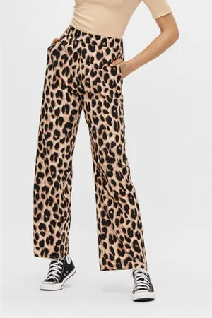 Pieces® High waist wide leg pantalon met dierenprint