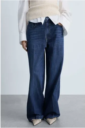 MANGO Wide leg jeans dark blue denim