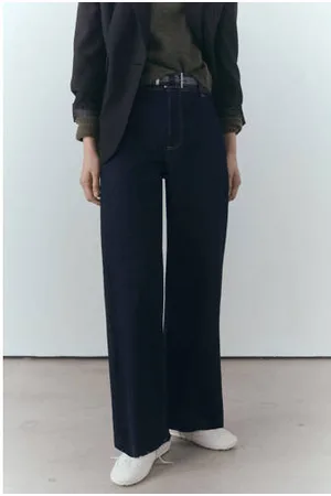 MANGO High waist wide leg jeans dark blue denim