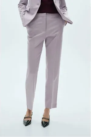 MANGO Straight regular waist pantalon lila