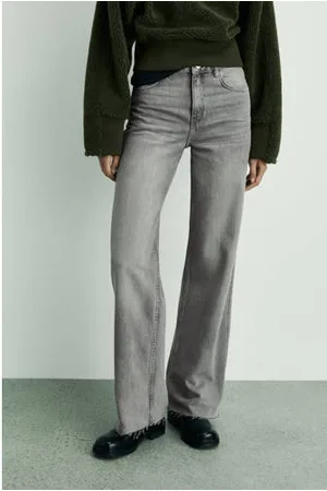 MANGO Regular waist wide leg jeans grey denim