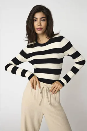 JDY Gestreepte top PLUM zwart/wit