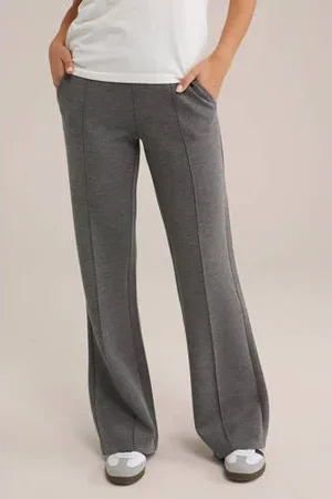 WE Fashion Straight regular waist joggingbroek grijs melange