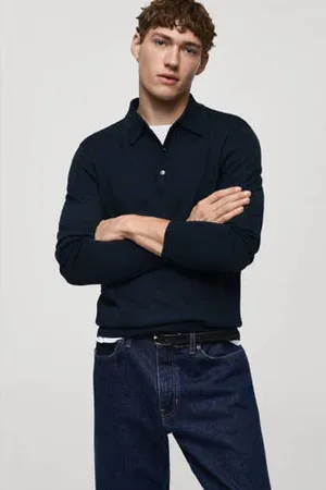 MANGO Regular polo gebreid donkerblauw