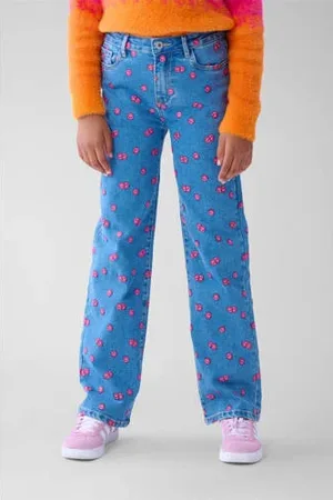 SHOEBY High waist straight leg jeans met all over print /roze