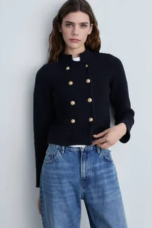 MANGO Gebreid vest donkerblauw