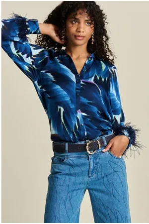 POM Amsterdam Blouse met all over print blauw/ donkerblauw/ wit